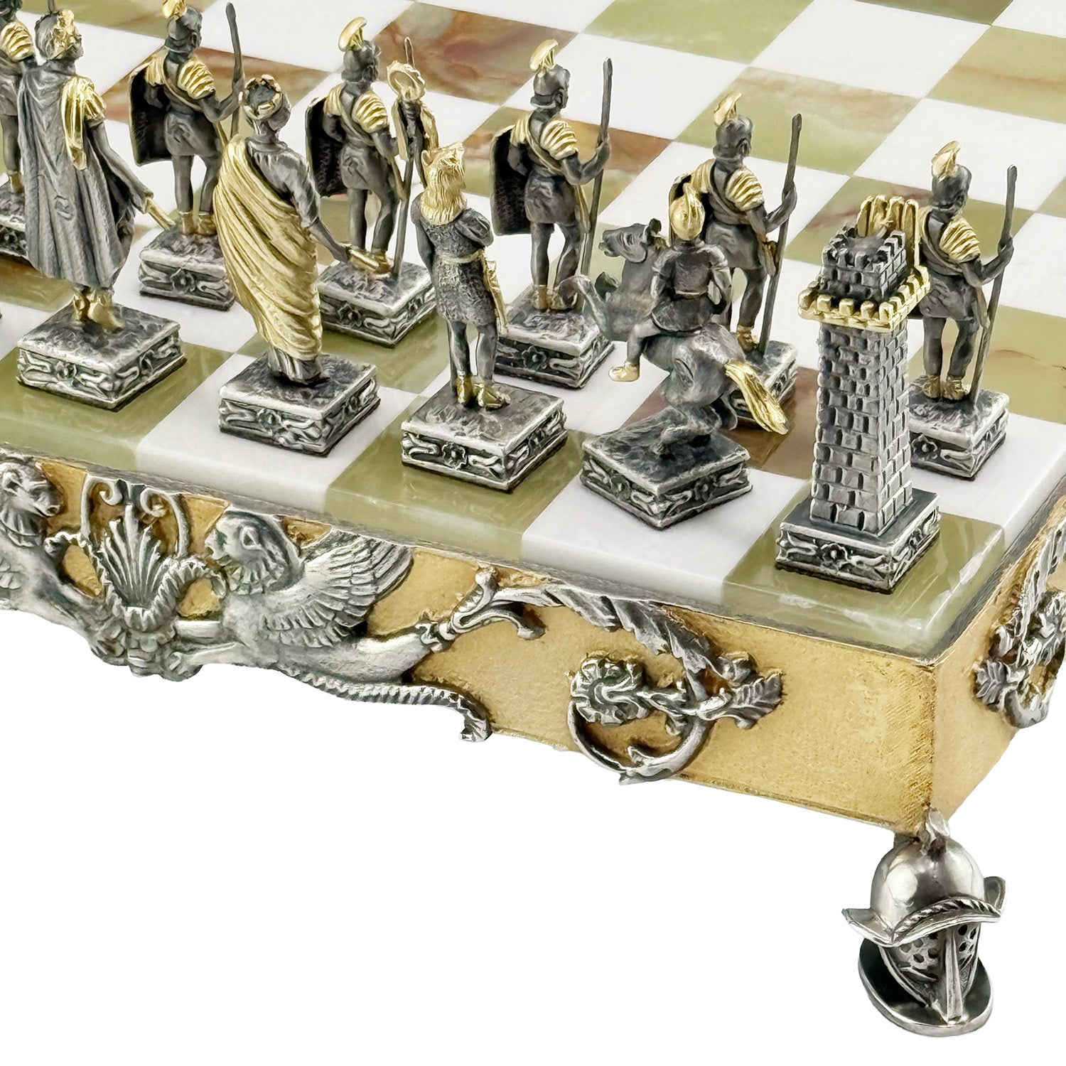 Italfama Römisches Reich Schachset 24K Gold & Onyx 34cm Bronze