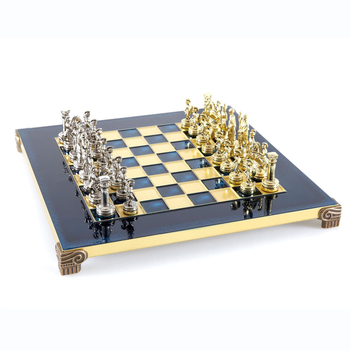 Metall-Schachspiel, Thema Antikes Griechenland 28×28 cm – Gold & Silber