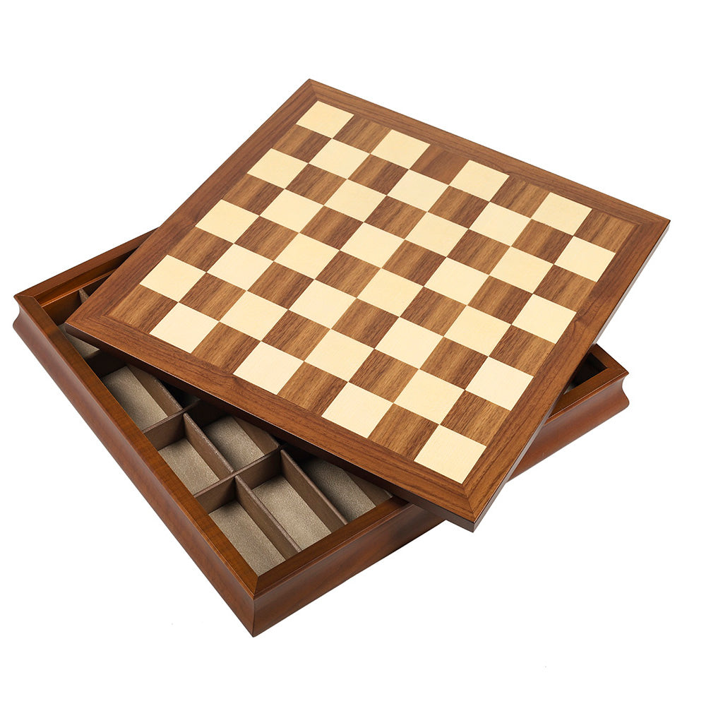 Schachbrett aus Holz mit Schubladen, 42×42 cm, Felder 4,5 cm