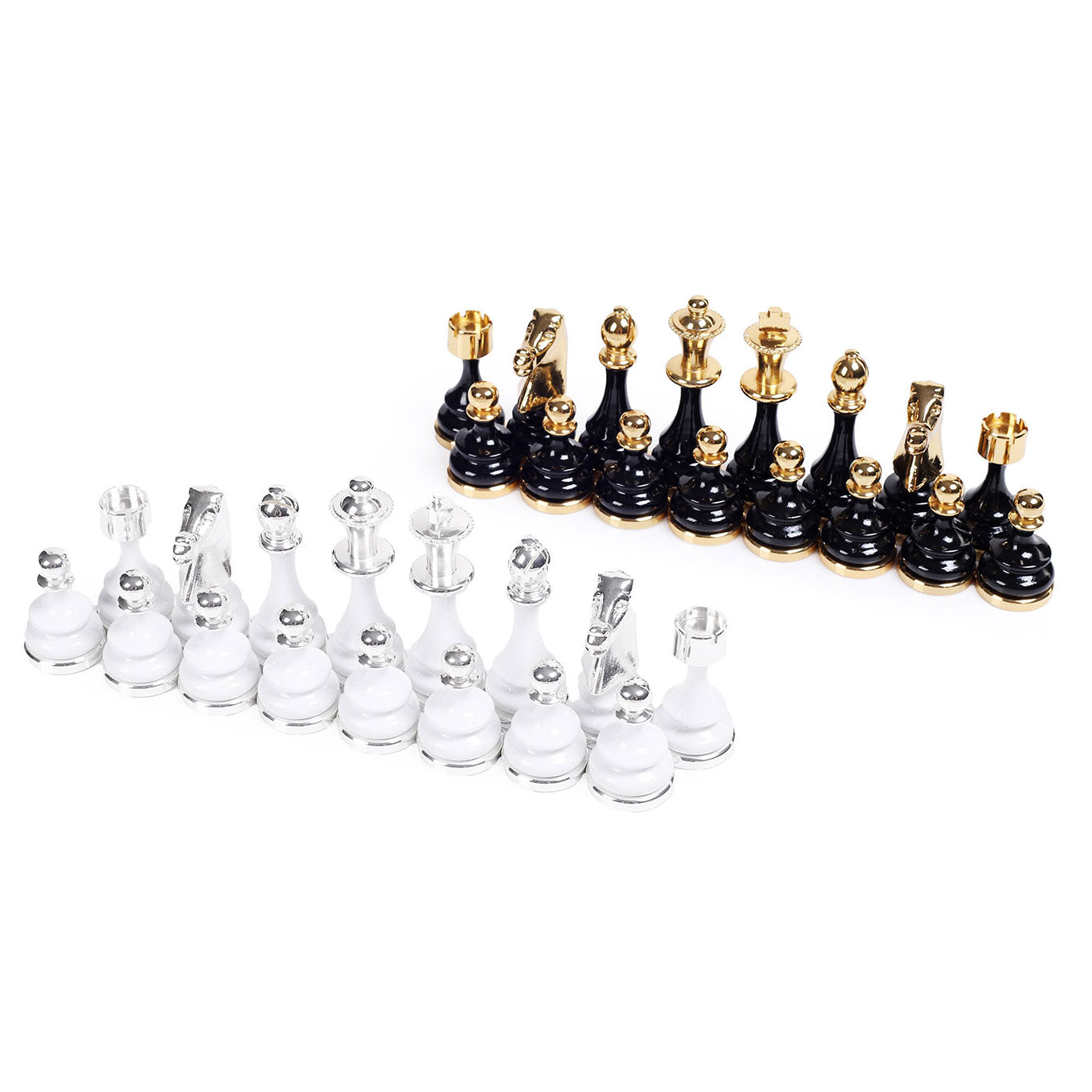 Luxuriöse Italfama-Schachfiguren aus Messing und Holz, 24 Karat Gold und 925er Silber, handgefertigt in Italien.