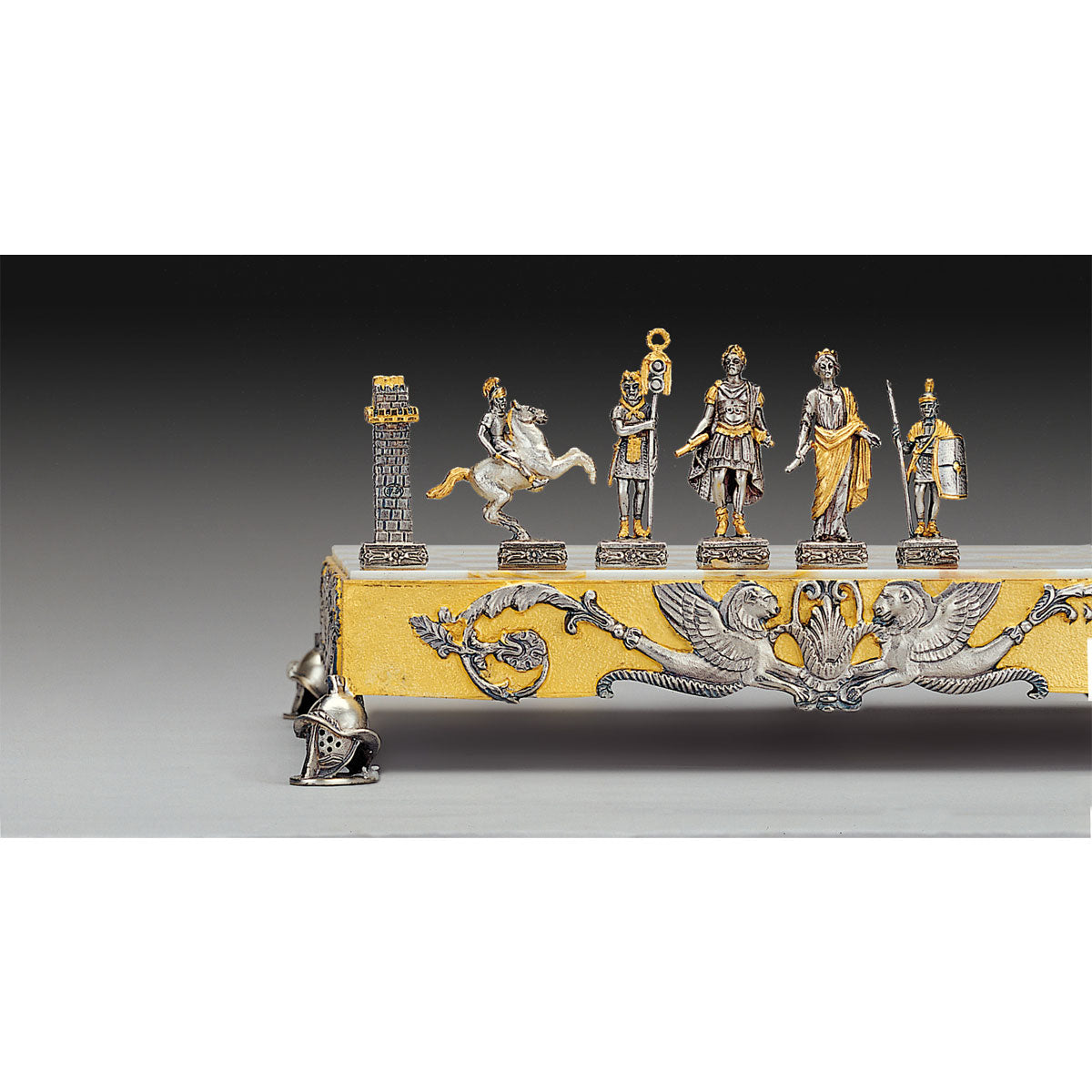 Italfama Römisches Reich Schachset 24K Gold & Onyx 34cm Bronze