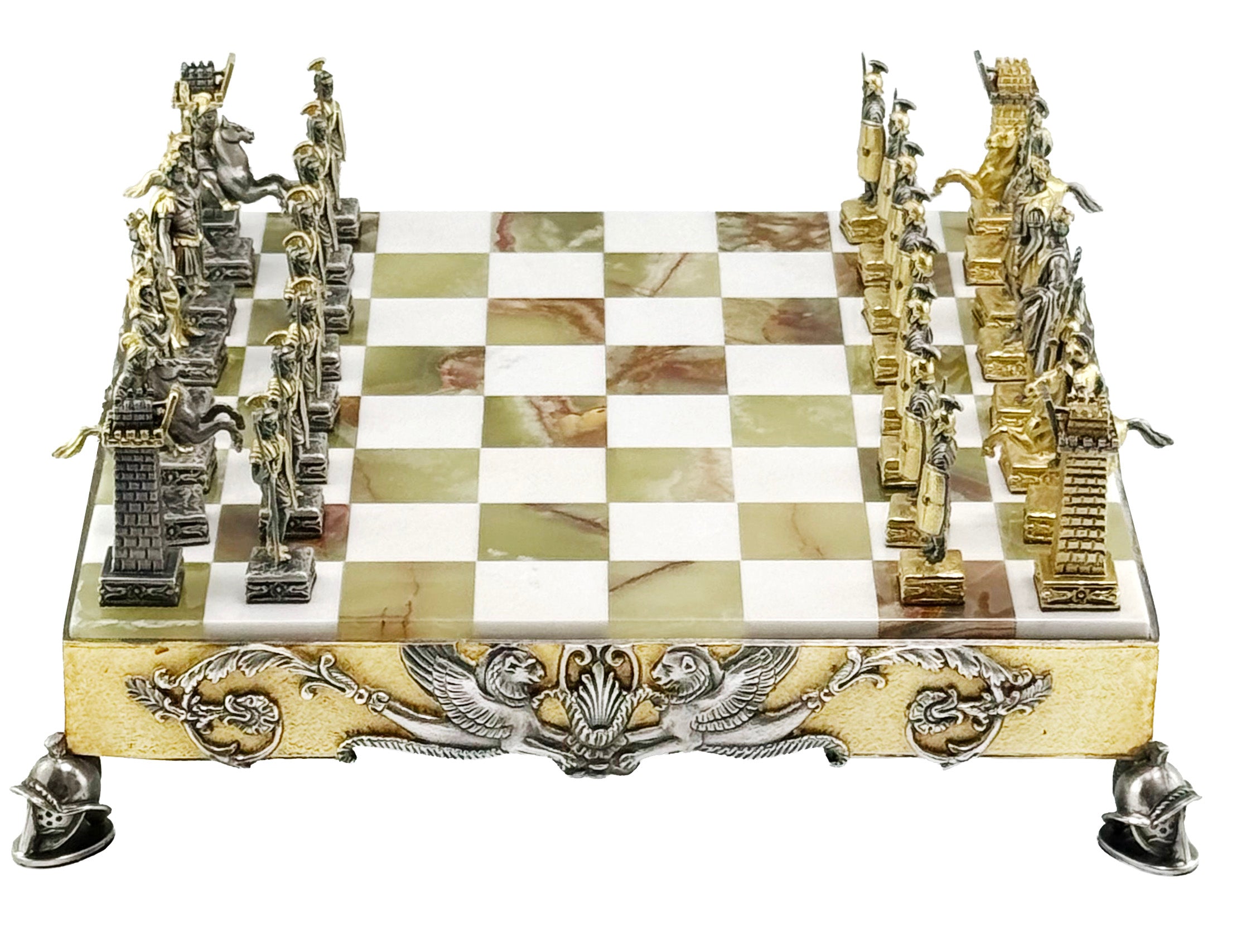 Italfama Römisches Reich Schachset 24K Gold & Onyx 34cm Bronze