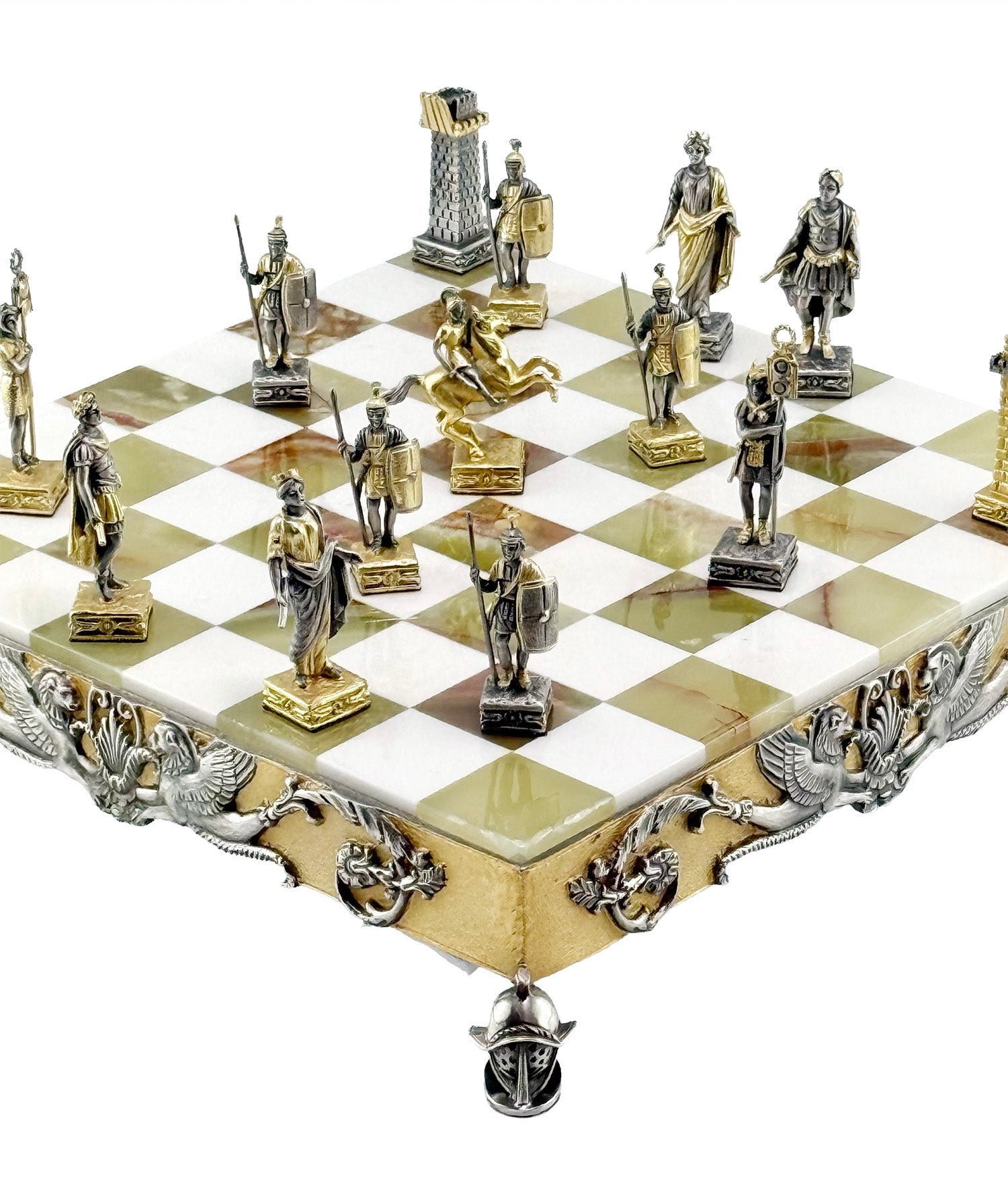 Italfama Römisches Reich Schachset 24K Gold & Onyx 34cm Bronze