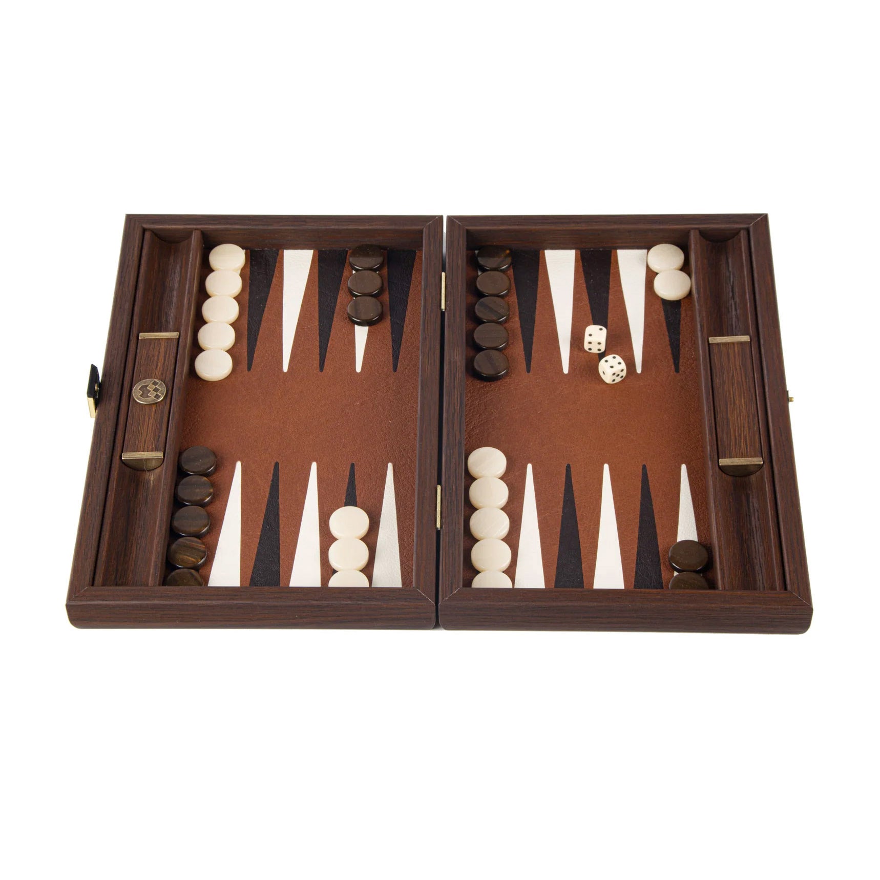 Manopoulos Kunstleder-Backgammon 30x20cm Walnuss Ahorn Eiche Intarsien Öko-Leder