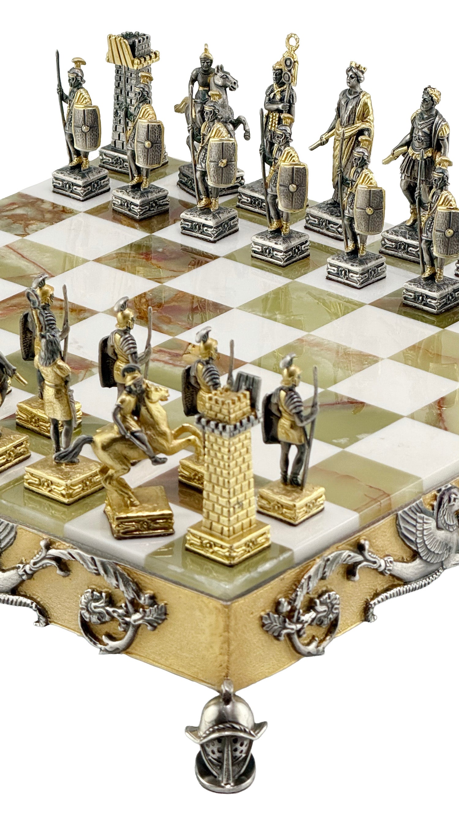 Italfama Römisches Reich Schachset 24K Gold & Onyx 34cm Bronze