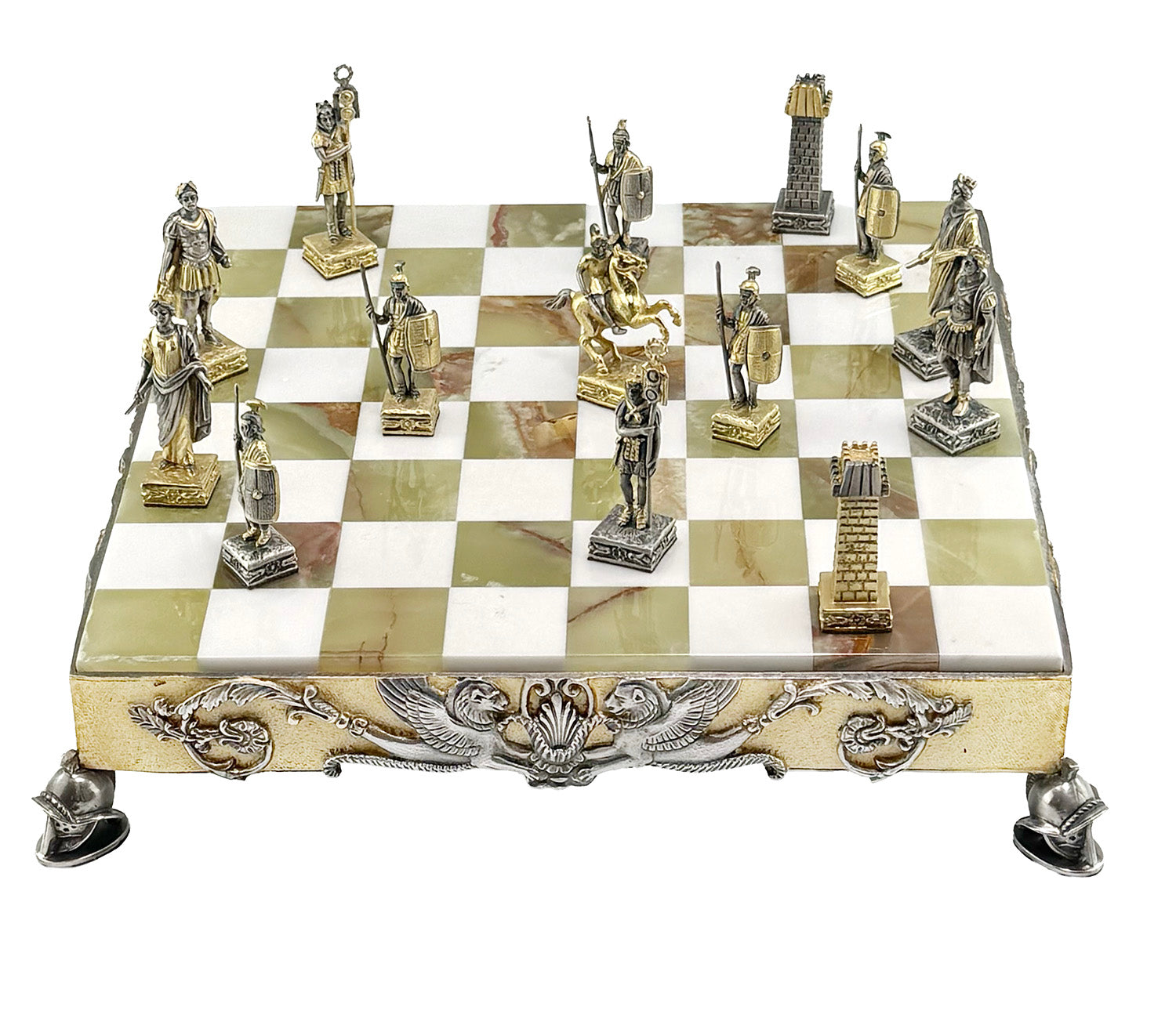Italfama Römisches Reich Schachset 24K Gold & Onyx 34cm Bronze