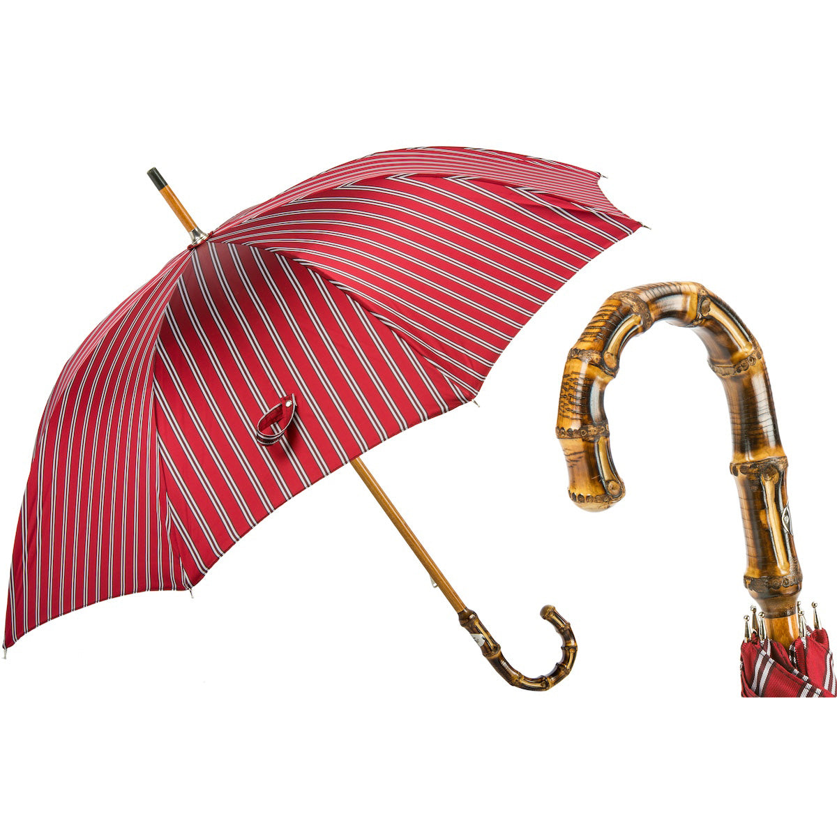 PASOTTI Klassischer gestreifter Regenschirm, 92 cm, Bambusgriff, handgefertigt, Italien