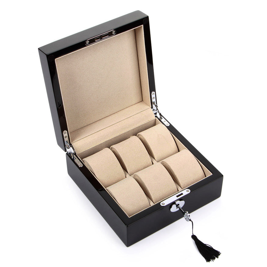 LUXURIÖSE UHRENBOX IN KLAVIERLACK FÜR 6 UHREN