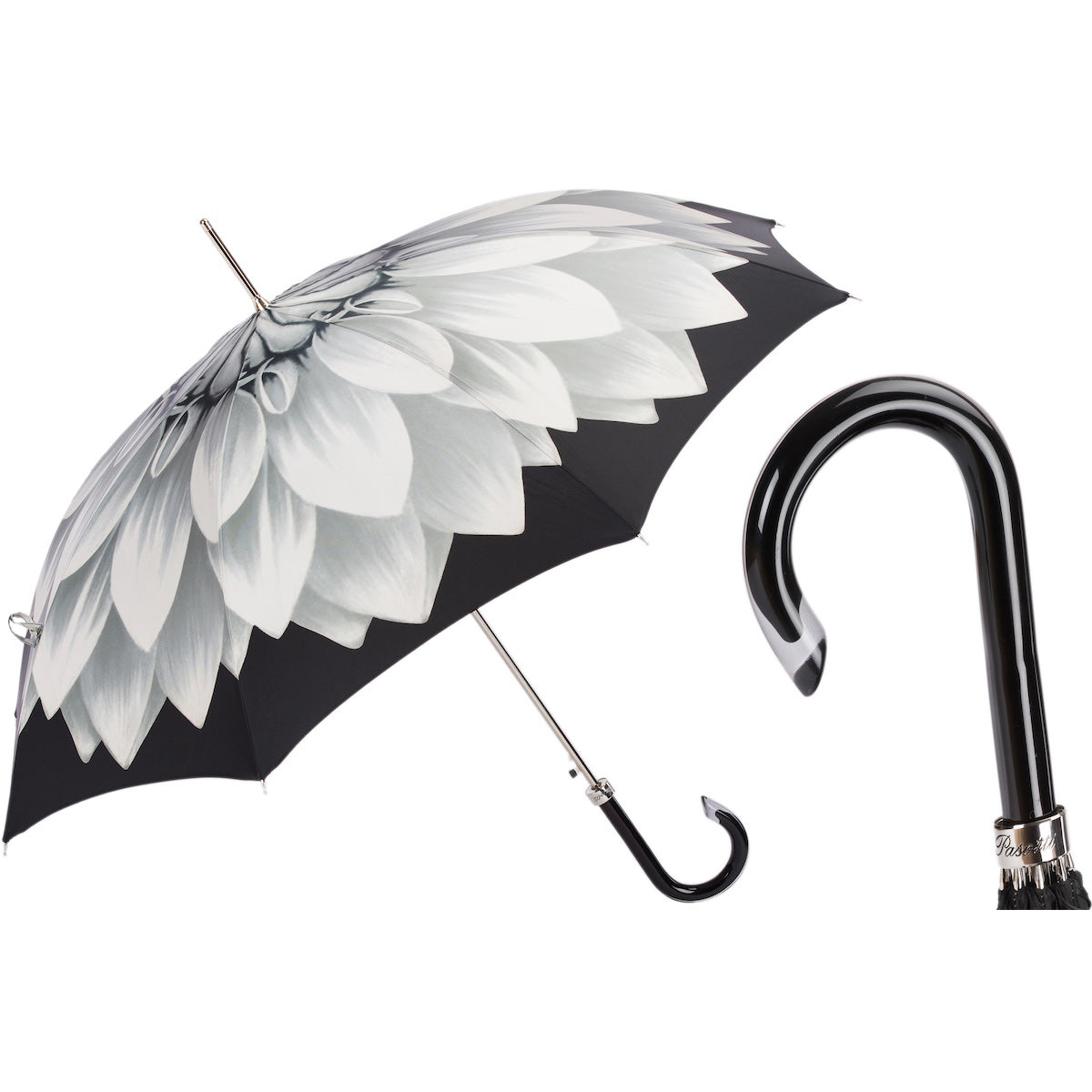 PASOTTI Regenschirm 93 cm Silber Sonnenblumen-Design, Innenausstattung: Automatik, Griff aus Acetat