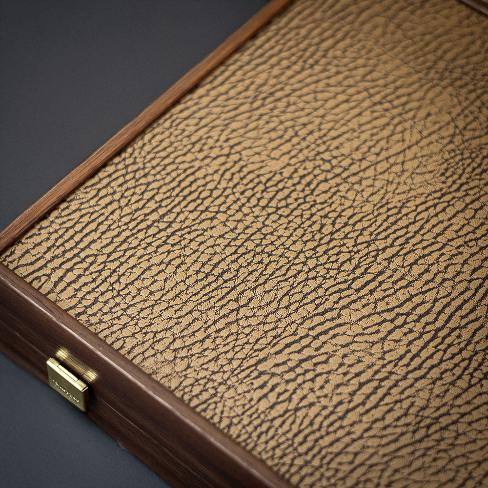 Manopoulos Kunstleder-Backgammon 30x20cm Walnuss Ahorn Eiche Intarsien Öko-Leder