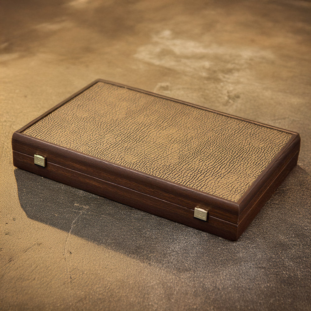 Manopoulos Kunstleder-Backgammon 30x20cm Walnuss Ahorn Eiche Intarsien Öko-Leder