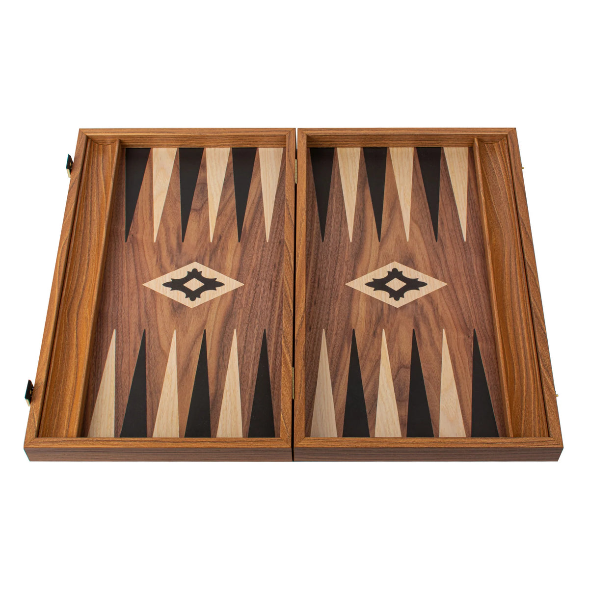 Manopoulos Backgammon-Set Mittel, Walnuss-Nachbildung, mit seitlichen Ablagen, 38x23