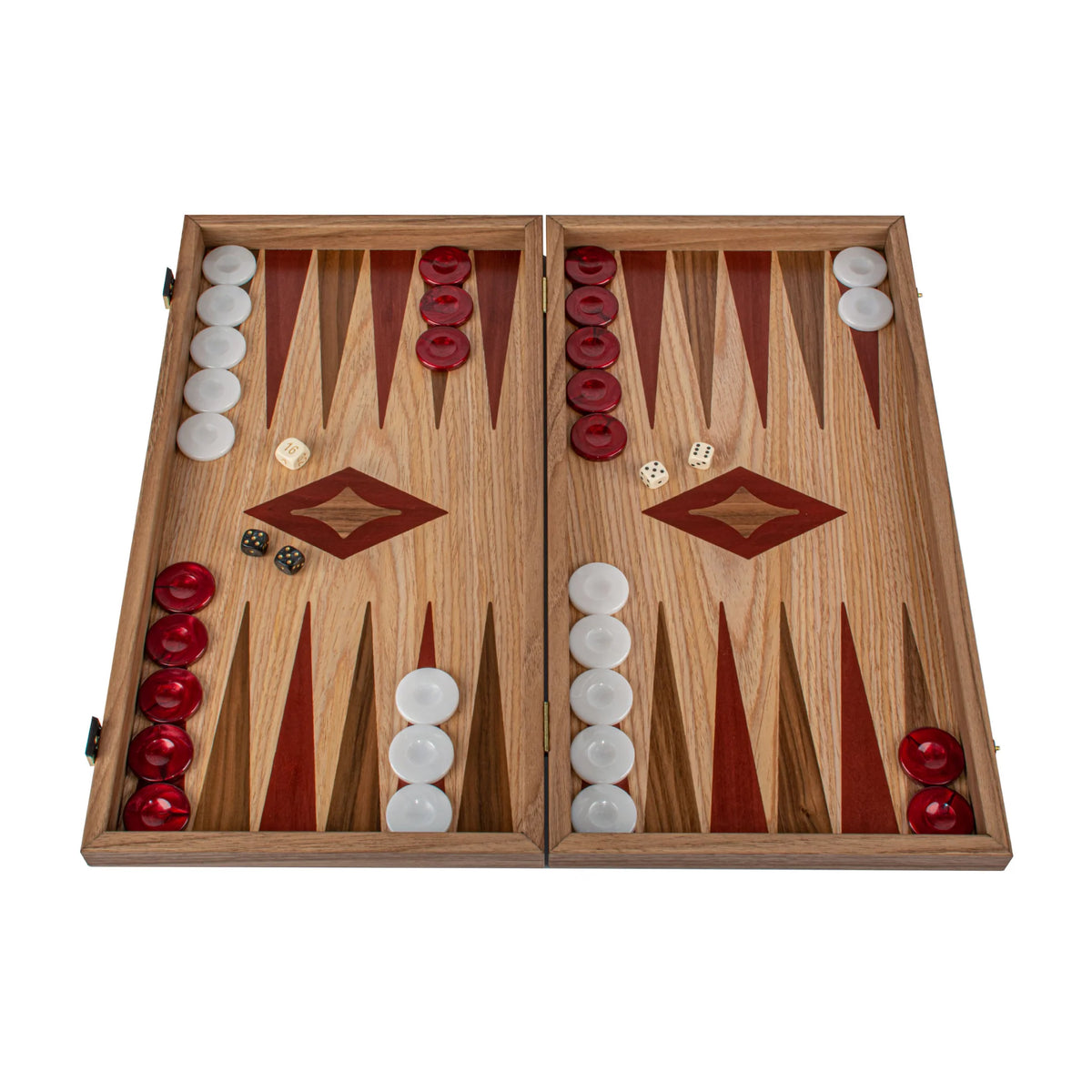 Duży zestaw do backgammona Manopoulos, dąb, czerwony orzech amerykański, 48x26