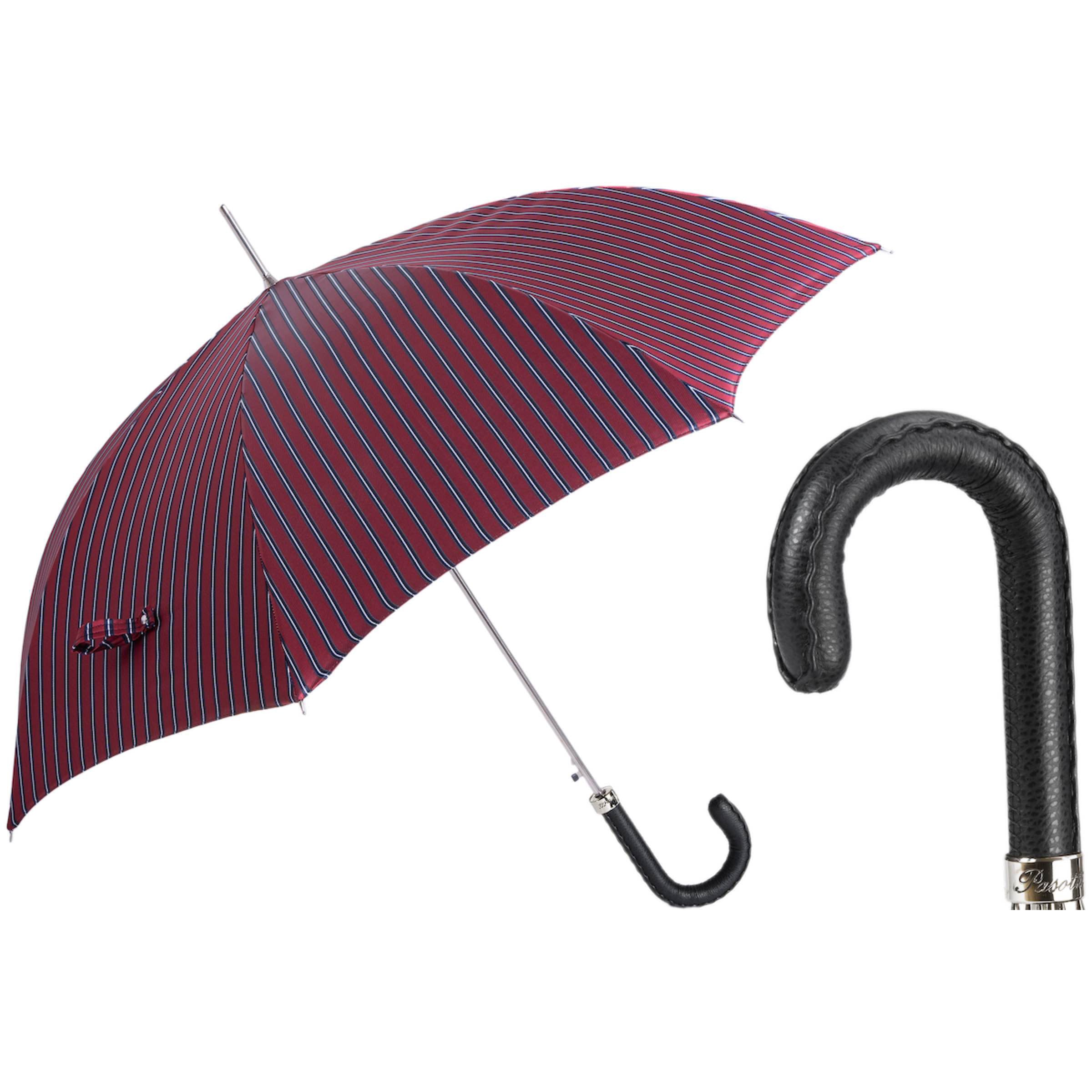 PASOTTI Gentleman-Regenschirm mit Streifenmuster, 95 cm, Ledergriff, manuelle Bedienung, Italien