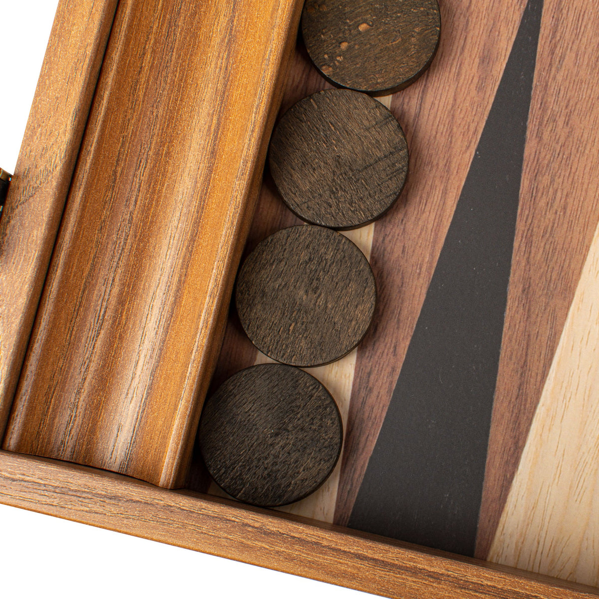Manopoulos Backgammon-Set Mittel, Walnuss-Nachbildung, mit seitlichen Ablagen, 38x23