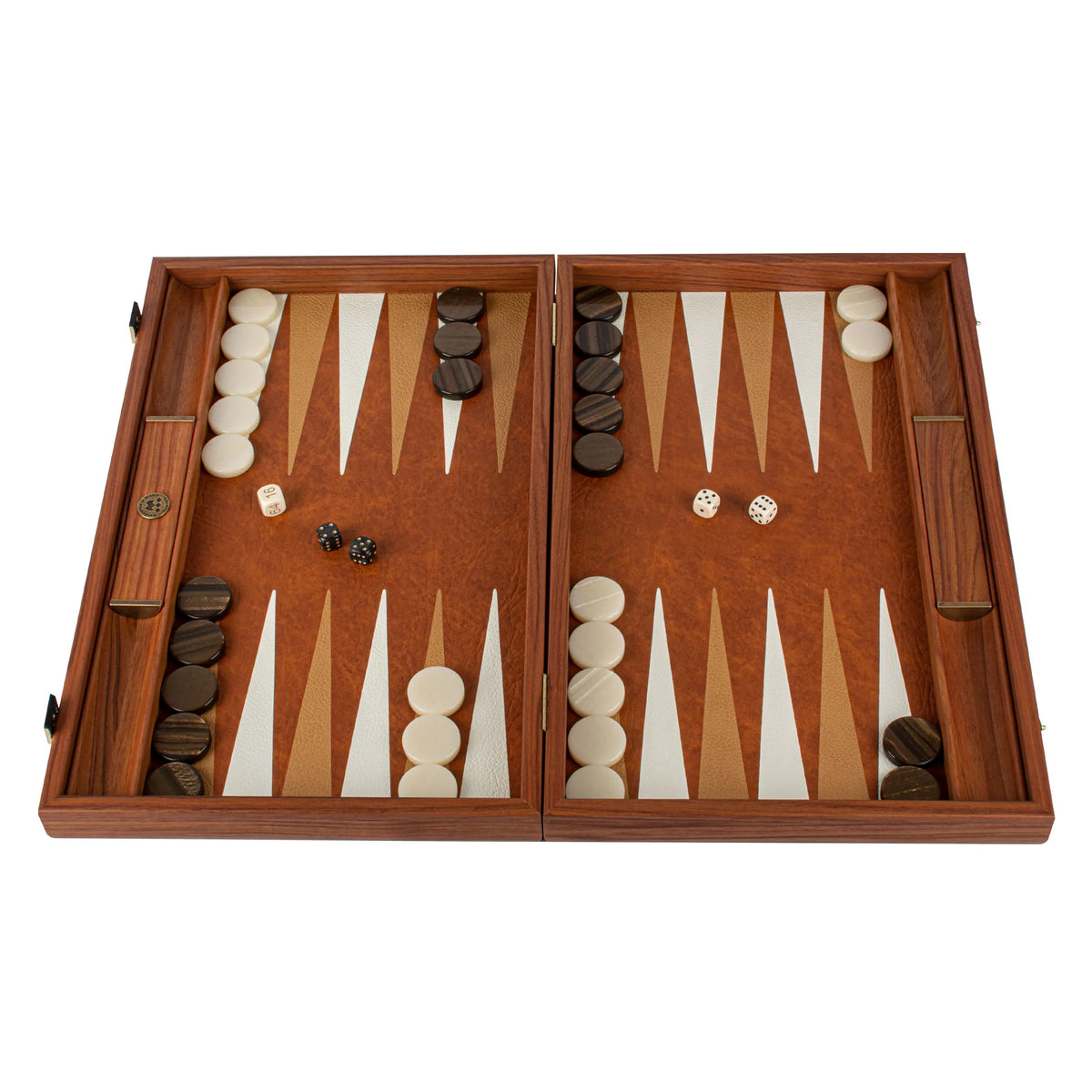 Großes Manopoulos Backgammon-Set Lederimitat Krokodil Karamell 48x26