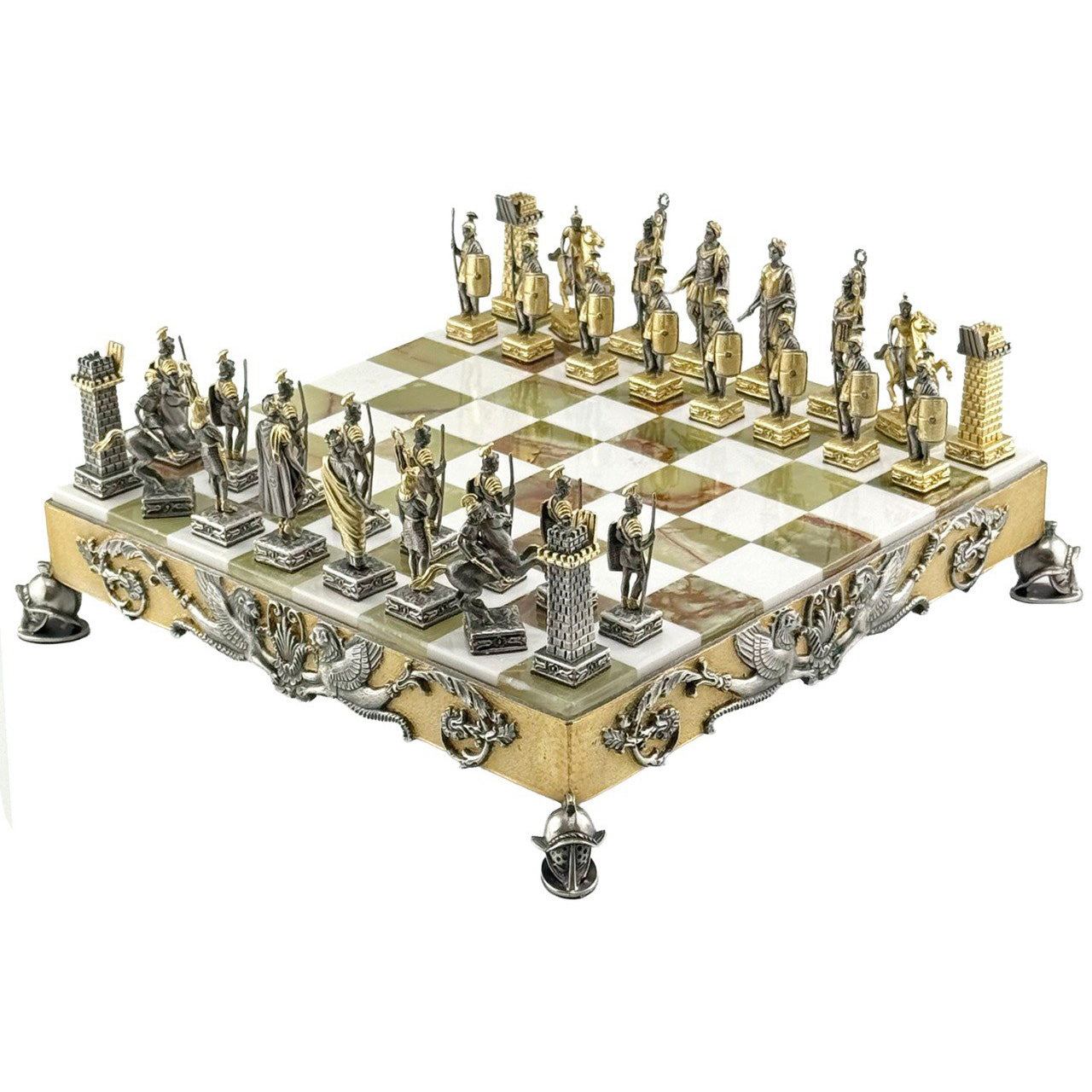 Italfama Römisches Reich Schachset 24K Gold &amp; Onyx 34cm Bronze
