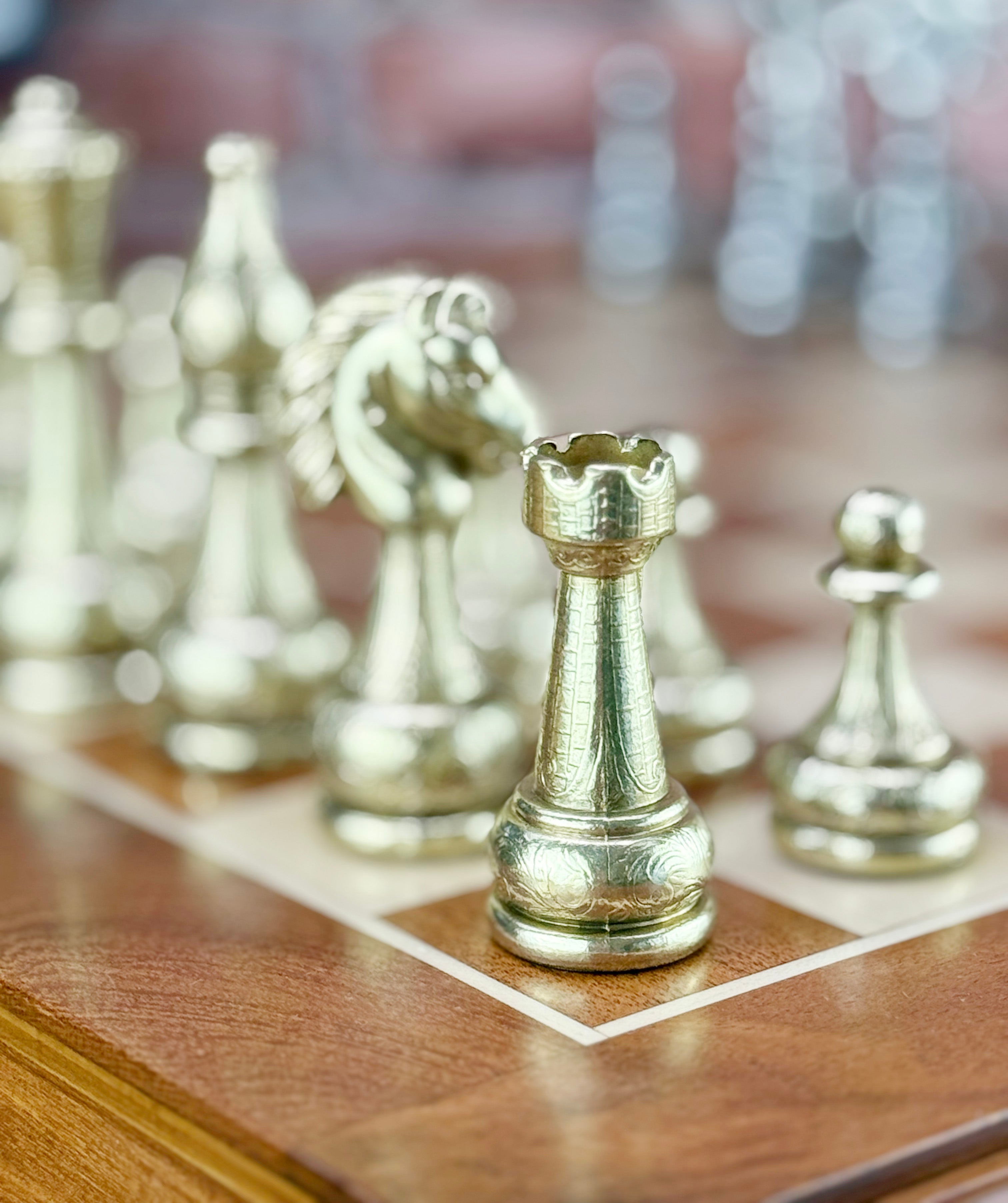 Luxury Italfama Metal Chess Set with 2-Drawer Storage Chessboard 46x46 cm