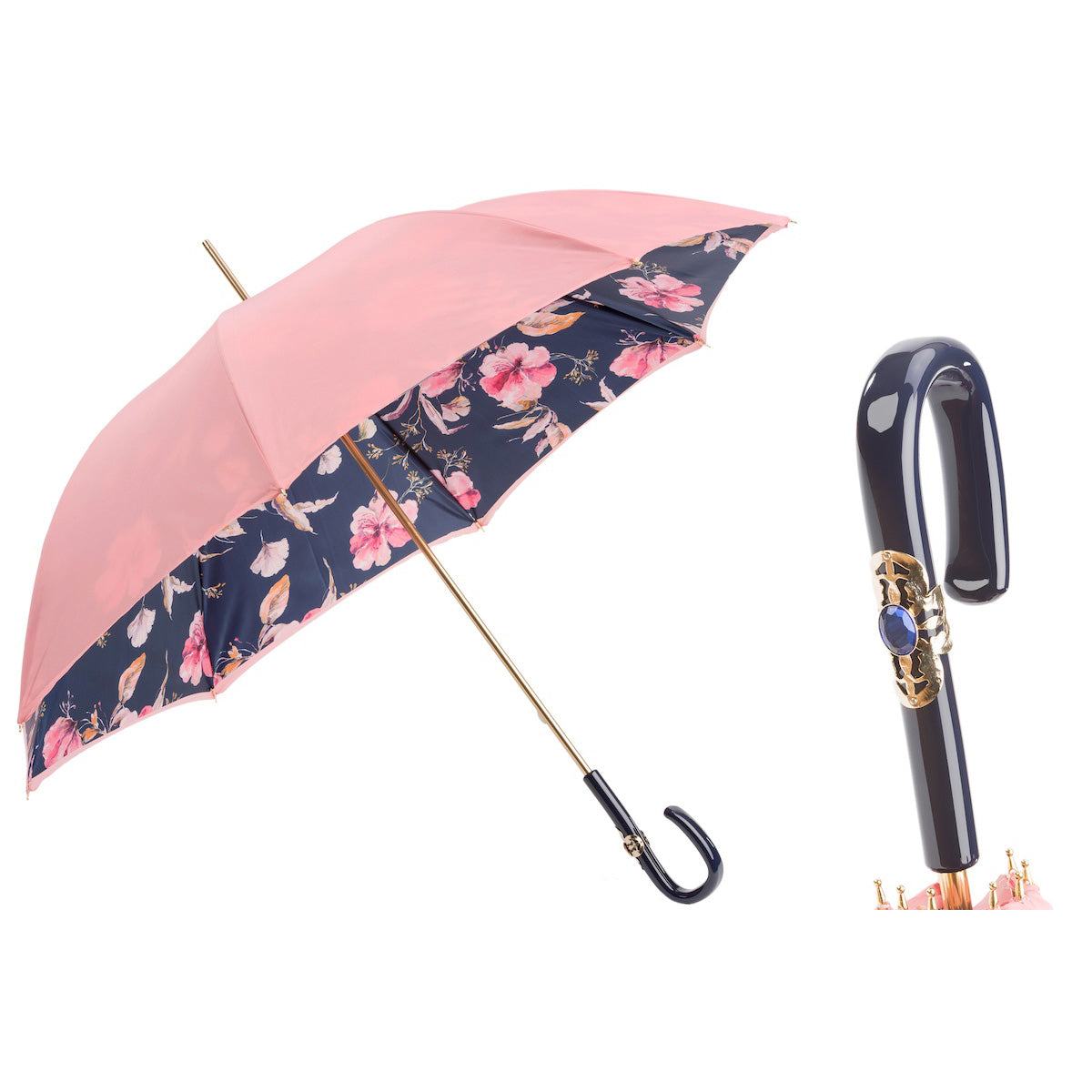 PASOTTI Regenschirm mit rosa Blumenmuster, 93 cm, doppelter Stoffgriff aus Acetat, hergestellt in Italien