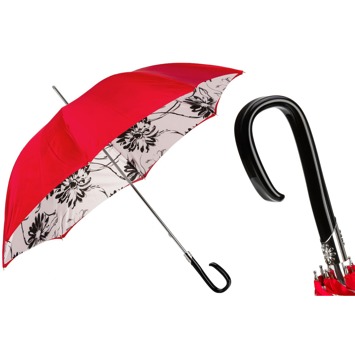 PASOTTI Regenschirm, schwarze Sonnenblumen, 93 cm, doppelter Stoffgriff aus Acetat