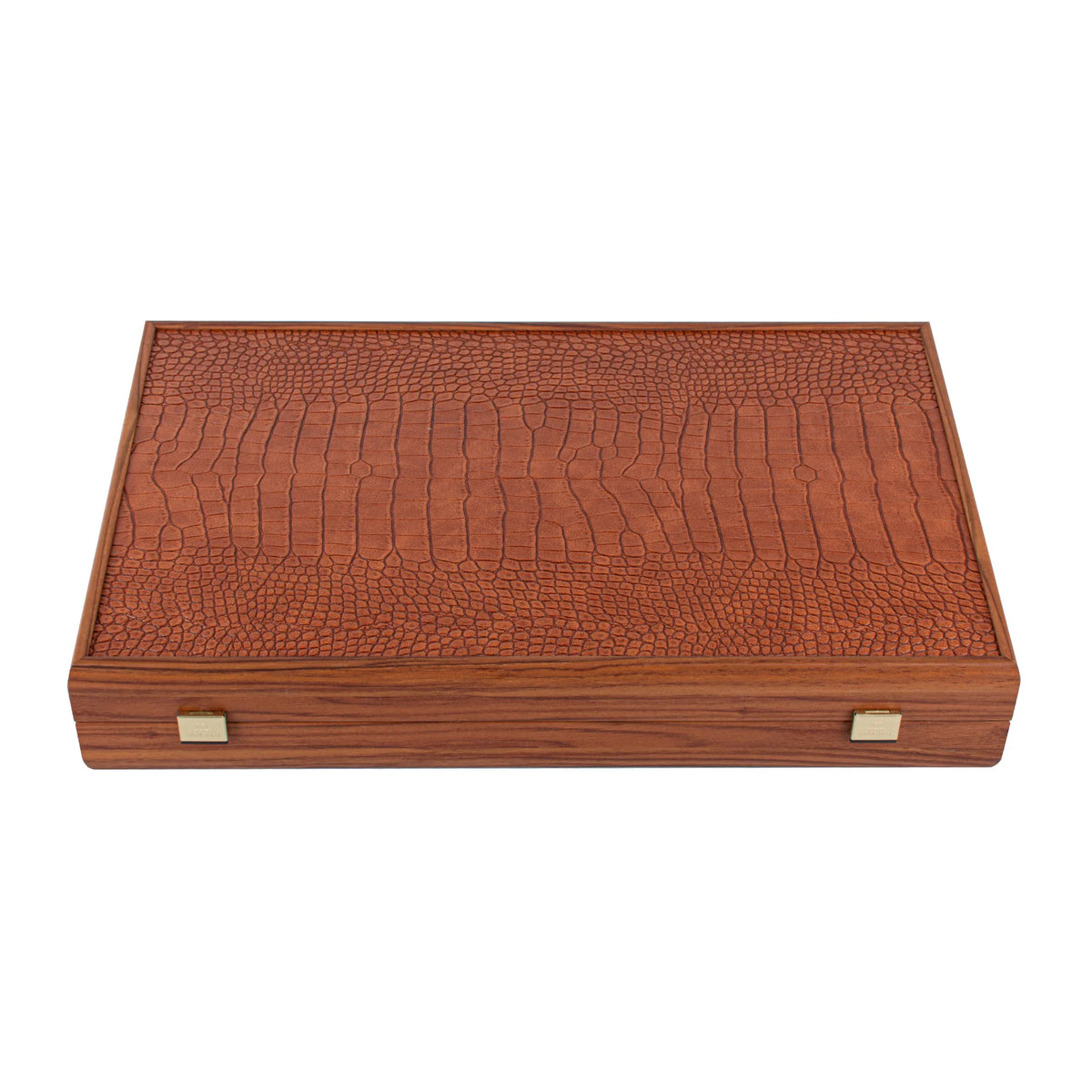 Großes Manopoulos Backgammon-Set Lederimitat Krokodil Karamell 48x26