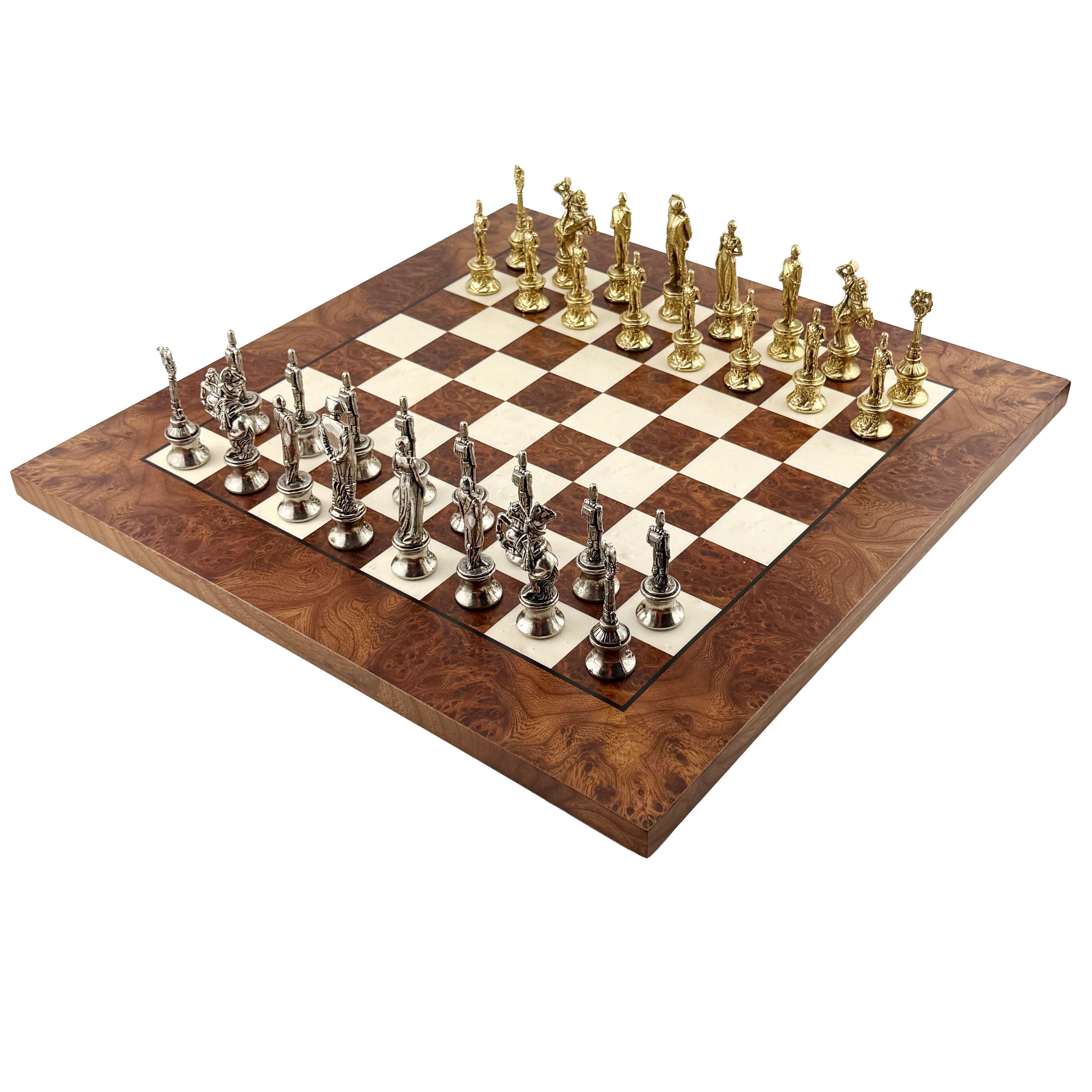 ITALIENISCHES SCHACHFIGURENSET NAPALEON MITTEL+ SCHACHBRETT ULME BRÜGGENHOLZ 42