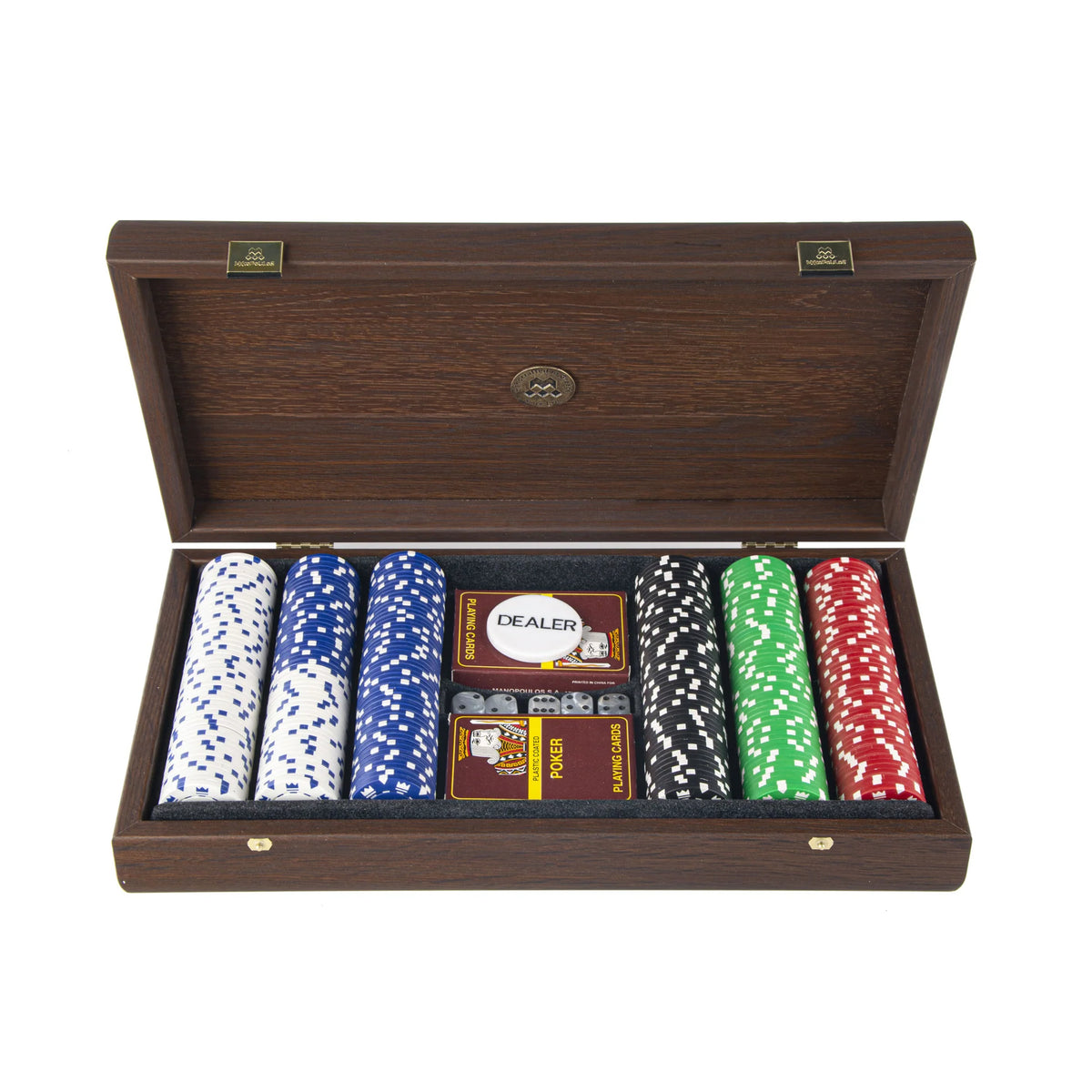 Luksusowy zestaw do pokera Manopoulos, 300 żetonów, etui z ciemnego orzecha, 39x22 cm