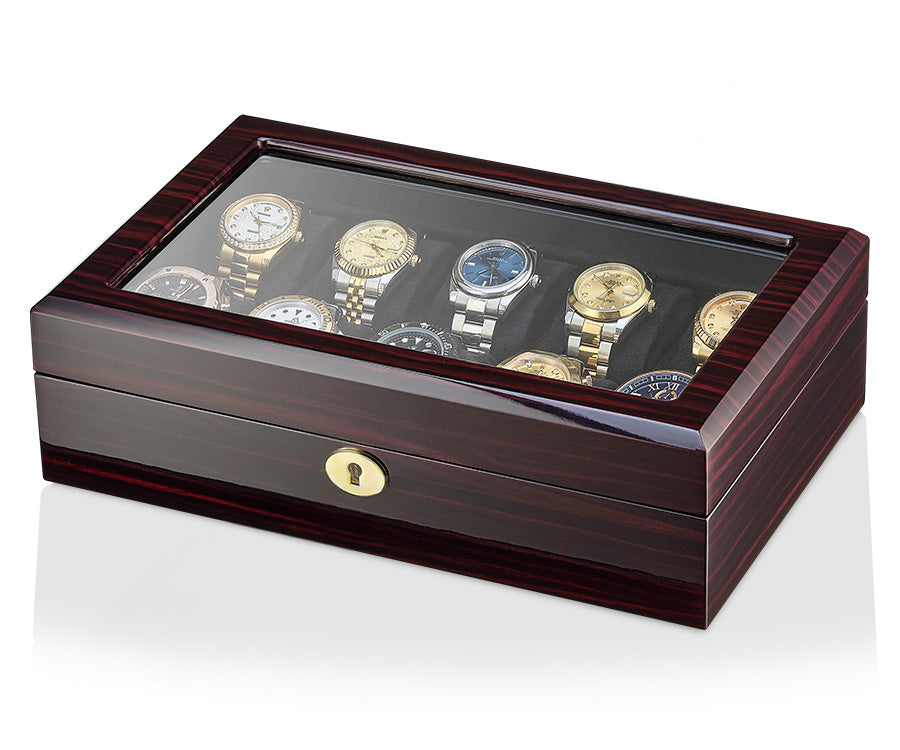 Luxury Wooden Watch Box Organizer for 10 Watches – High-Gloss Piano Lacquer & Soft Velvet