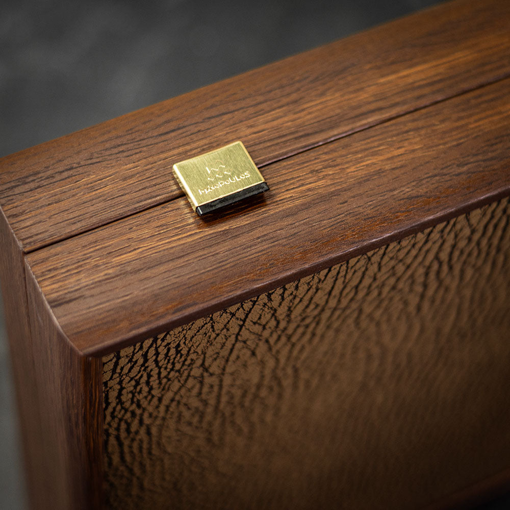 Manopoulos Kunstleder-Backgammon 30x20cm Walnuss Ahorn Eiche Intarsien Öko-Leder