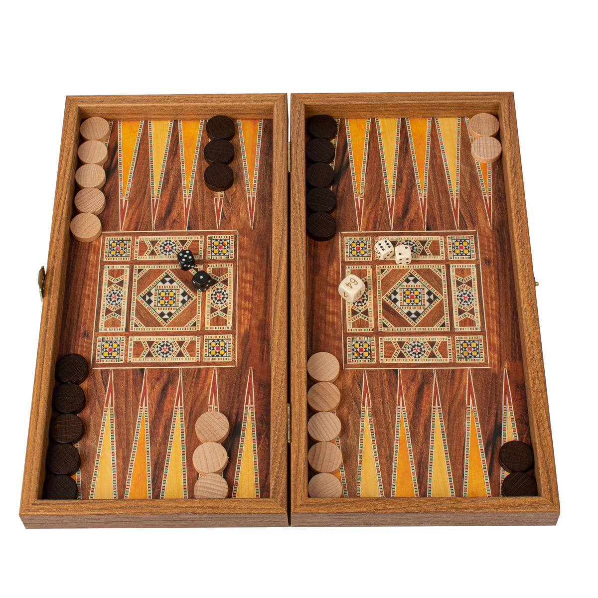 Manopoulos Wenge-Holz-Backgammon-Set-Replik mit Holzsteinen 38x20