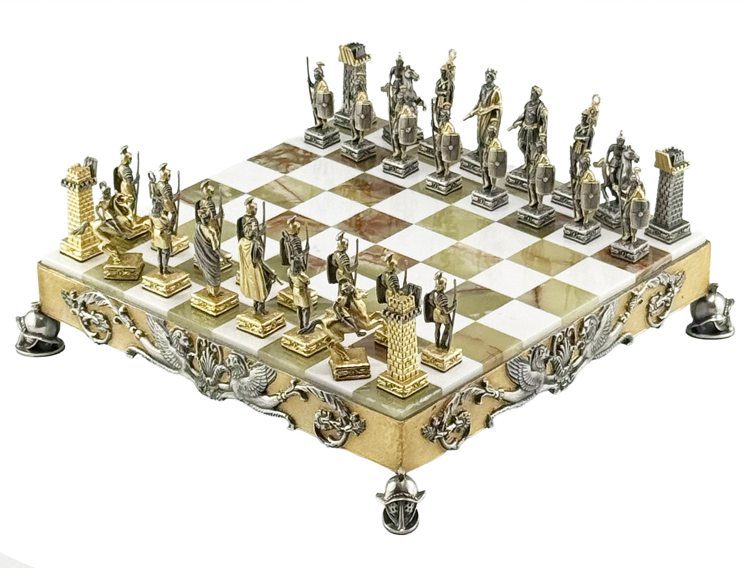Italfama Römisches Reich Schachset 24K Gold &amp; Onyx 34cm Bronze
